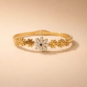 Gold Flower Bangle Bracelet
